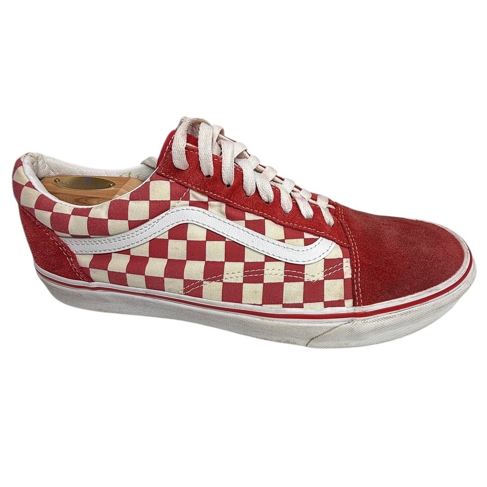 Vans Old Skool Checkerboard Suede Red White Mens Size 12 Casual Sneakers